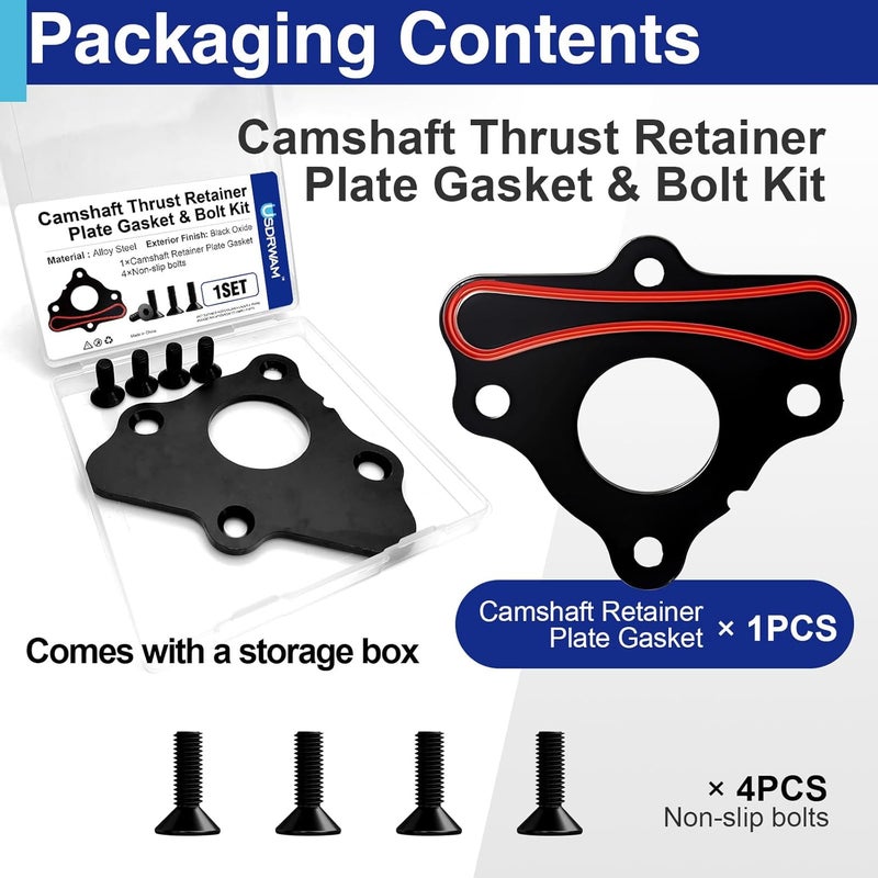 Usdrwam Camshaft Retainer Plate Gasket with Bolt Kit, Compatible with Chevy LS Series Engines Gen III/IV/V, 4.8L 5.3L 5.7L 6.0L 6.2L LS1 LS2 LS3 LQ4 LQ9, Replaces 12589016 11561455 ARP 134-1003 - Image 3